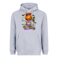 Heather Grey Happy Halloween with Skeleton Heavyweight Hoodie - texasbilliewilder
