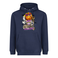 Navy Happy Halloween with Skeleton Heavyweight Hoodie - texasbilliewilder