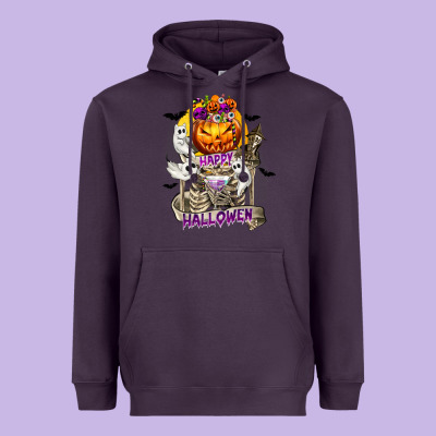 Happy Halloween With Skeleton Heavyweight Hoodie Designed By Texasbilliewilder