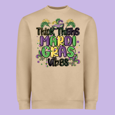 Thick Thighs Mardi Gras Vibes Heavyweight Sweatshirt Designed By Maliassmallbusiness