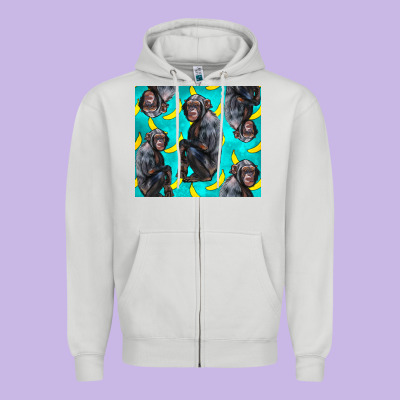 Chimpanzee And Banana Zipper Hoodie Designed By Lillyallendesigns