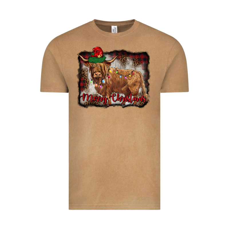 Merry Christmas Highland Cow Vintage Tee by BarkalooDesign | Teevron