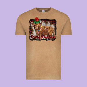 Merry Christmas Highland Cow Vintage Tee Designed By Barkaloodesign