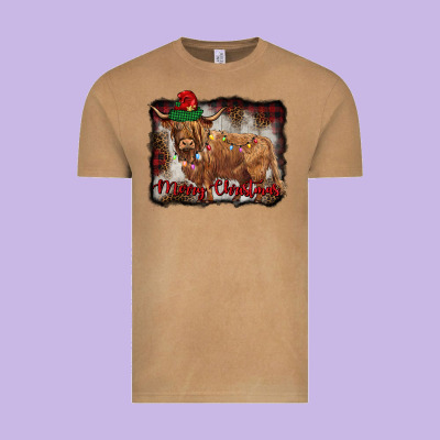 Merry Christmas Highland Cow Vintage Tee Designed By Barkaloodesign