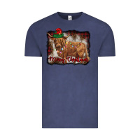 Vintage Denim merry christmas highland cow Vintage Tee - BarkalooDesign