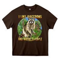 Chocolate Brown i like raccoons and 3 people Heavy Core Tee - BarkalooDesign