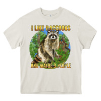 Cream i like raccoons and 3 people Heavy Core Tee - BarkalooDesign