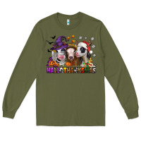 Army Green Happy Hallothanksmas heifers Long Sleeve Tee - NancyCooperArtShop