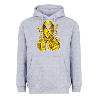Heather Grey Childhood Cancer yellow ribbon with boxing gloves Heavyweight Hoodie - NancyCooperArtShop