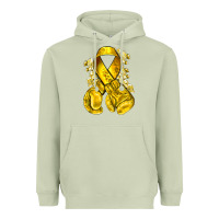 Matcha Childhood Cancer yellow ribbon with boxing gloves Heavyweight Hoodie - NancyCooperArtShop