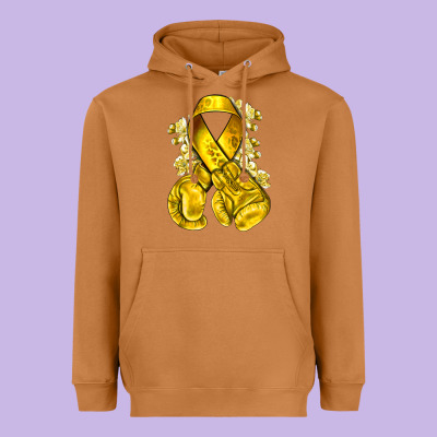 Childhood Cancer Yellow Ribbon With Boxing Gloves Heavyweight Hoodie Designed By Nancycooperartshop
