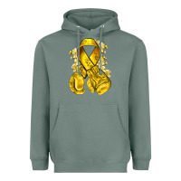 Sage Childhood Cancer yellow ribbon with boxing gloves Heavyweight Hoodie - NancyCooperArtShop