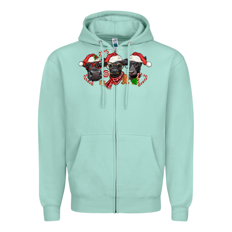 Christmas Black Angus Cows Zipper Hoodie by LillyAllenDesigns | Teevron