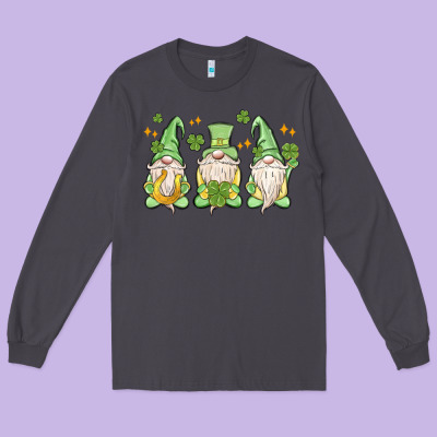 St. Patrick's Day Gnomes Long Sleeve Tee Designed By Maliassmallbusiness