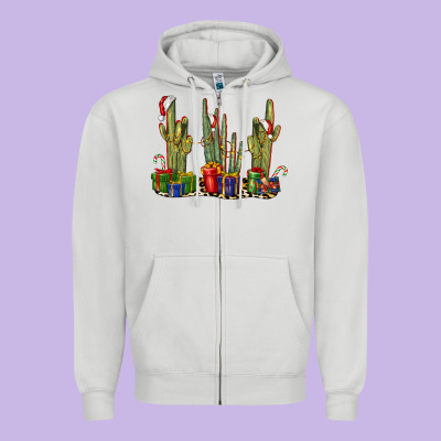 Christmas Cactus Zipper Hoodie Designed By Lillyallendesigns