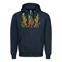 Navy Christmas Cactus Zipper Hoodie - LillyAllenDesigns