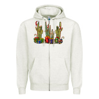 Oatmeal Heather Christmas Cactus Zipper Hoodie - LillyAllenDesigns