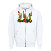 White Christmas Cactus Zipper Hoodie - LillyAllenDesigns