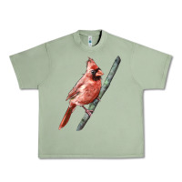 Oil Green Northern Cardinal Bird Urban Heavy Tee - LillyAllenDesigns