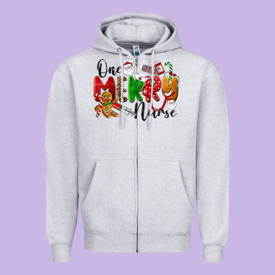 One Merry Nurse Zipper Hoodie Designed By Lillyallendesigns