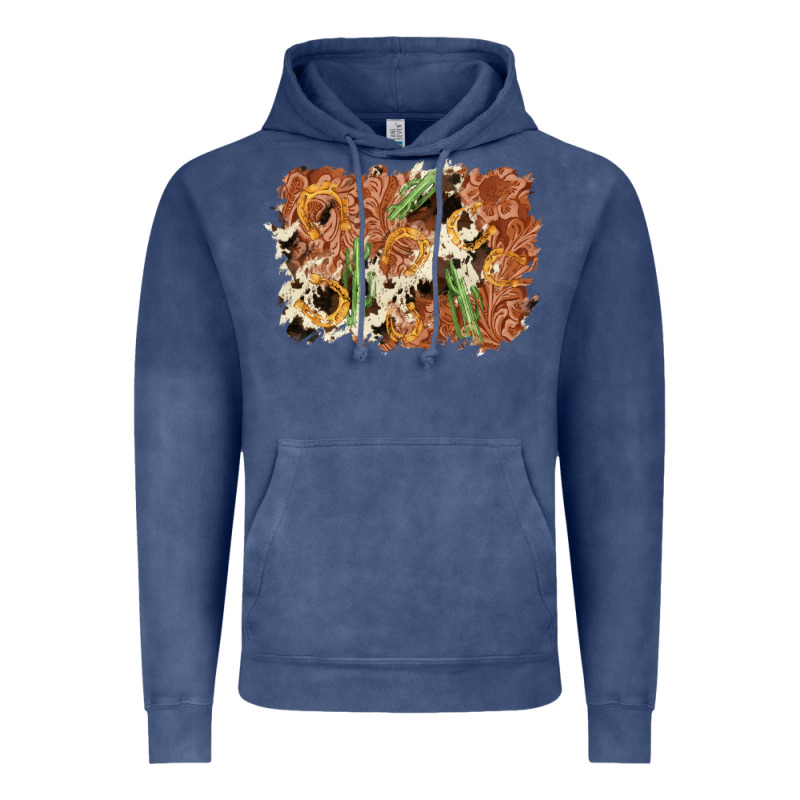 Horseshoe Cowhide Cactus Background Vintage Hoodie by AdoDesignShop | Teevron