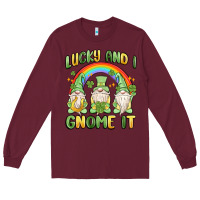 Burgundy lucky and i gnome it Long Sleeve Tee - MaliasSmallBusiness