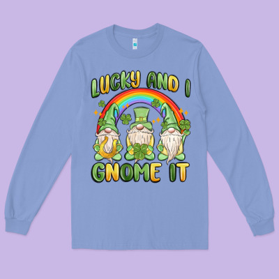 Lucky And I Gnome It Long Sleeve Tee Designed By Maliassmallbusiness