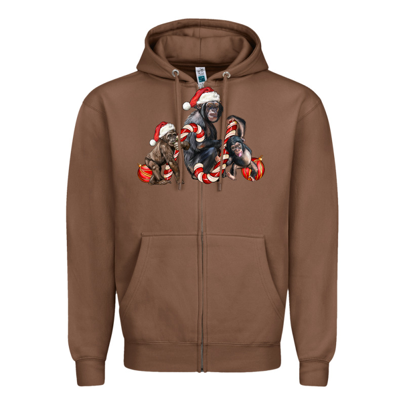 Christmas Chimpanzee And Gorilla Zipper Hoodie by LillyAllenDesigns | Teevron