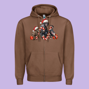 Christmas Chimpanzee And Gorilla Zipper Hoodie Designed By Lillyallendesigns