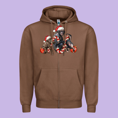 Christmas Chimpanzee And Gorilla Zipper Hoodie Designed By Lillyallendesigns