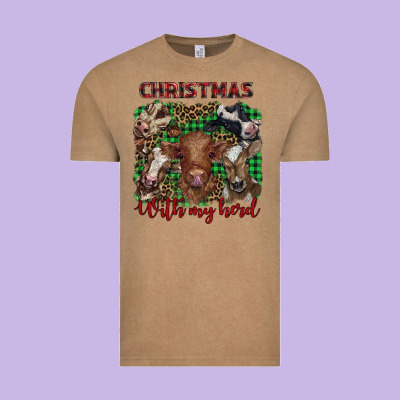 Christmas With My Herd Cows Vintage Tee Designed By Barkaloodesign