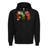 Black Christmas Socks With Santa Letter Zipper Hoodie - LillyAllenDesigns