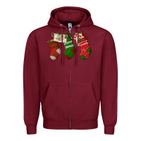 Burgundy Christmas Socks With Santa Letter Zipper Hoodie - LillyAllenDesigns