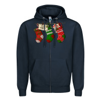 Navy Christmas Socks With Santa Letter Zipper Hoodie - LillyAllenDesigns