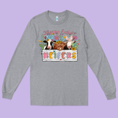 Happy Easter Heifers Long Sleeve Tee Designed By Maliassmallbusiness