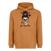 Meerkat Spooky Vibes Skull Messy Bun Heavyweight Hoodie - texasbilliewilder