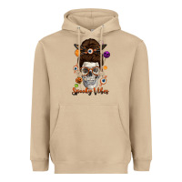 Mushroom Spooky Vibes Skull Messy Bun Heavyweight Hoodie - texasbilliewilder