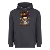 Smoke Spooky Vibes Skull Messy Bun Heavyweight Hoodie - texasbilliewilder