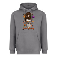 Storm Spooky Vibes Skull Messy Bun Heavyweight Hoodie - texasbilliewilder
