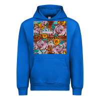 Cobalt Western Landrace Pig With Sunflowers Seamless Urban Hoodie - FaDigitalArtStudio