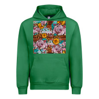 Emerald Western Landrace Pig With Sunflowers Seamless Urban Hoodie - FaDigitalArtStudio