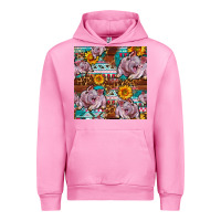 Fuchsia Pink Western Landrace Pig With Sunflowers Seamless Urban Hoodie - FaDigitalArtStudio