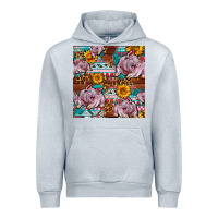 Heather Grey Western Landrace Pig With Sunflowers Seamless Urban Hoodie - FaDigitalArtStudio