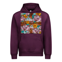 Mauve Wine Western Landrace Pig With Sunflowers Seamless Urban Hoodie - FaDigitalArtStudio