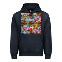 Navy Western Landrace Pig With Sunflowers Seamless Urban Hoodie - FaDigitalArtStudio