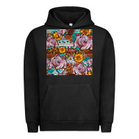 Pigment Black Western Landrace Pig With Sunflowers Seamless Urban Hoodie - FaDigitalArtStudio