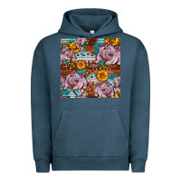 Pigment Midnight Navy Western Landrace Pig With Sunflowers Seamless Urban Hoodie - FaDigitalArtStudio