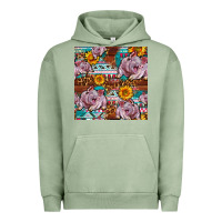Pigment Oil Green Western Landrace Pig With Sunflowers Seamless Urban Hoodie - FaDigitalArtStudio