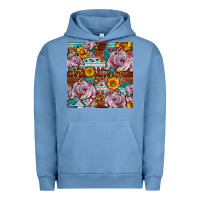 Pigment Pebble Blue Western Landrace Pig With Sunflowers Seamless Urban Hoodie - FaDigitalArtStudio
