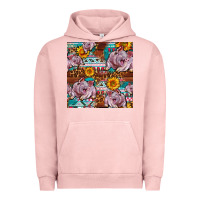 Pigment Salmon Western Landrace Pig With Sunflowers Seamless Urban Hoodie - FaDigitalArtStudio